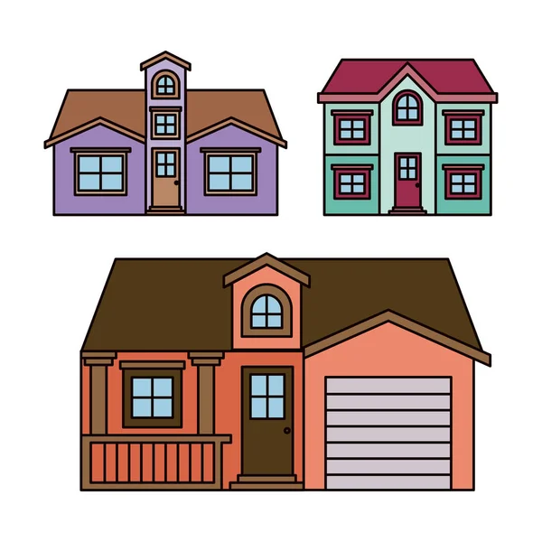 Background with colorful group of houses facades — Stock Vector