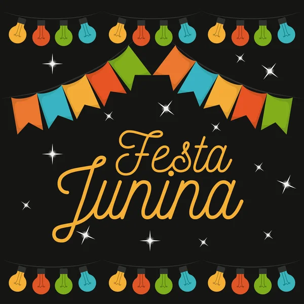 Kolorowy plakat nocne tła festa junina — Wektor stockowy