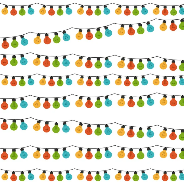 Witte achtergrond met kleurrijke guirlandes lamp lichten — Stockvector