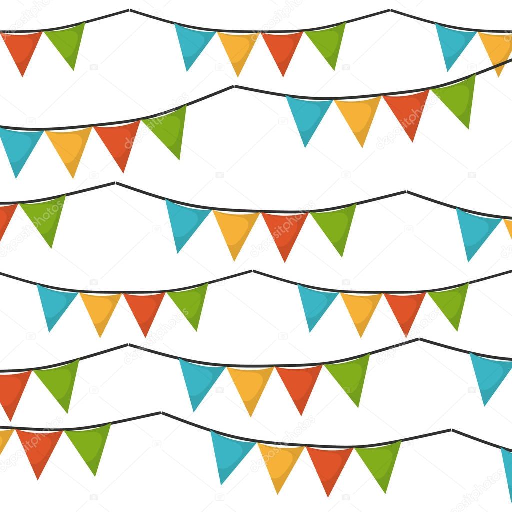 white background with set of colorful festoons in shape of triangle