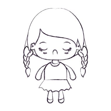 kawaii bulanık ince silüeti örgülü saç ve yüz ifadesi iğrenme ile küçük kız