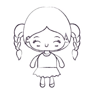 kawaii bulanık ince silüeti örgülü saçlı küçük kız ve yüz ifadesi mutluluktan gözleri kapalı