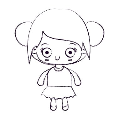 kawaii bulanık ince silüeti toplanan saç ve yüz ifadesi sürpriz ile küçük kız