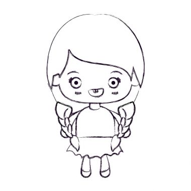 kawaii bulanık ince silüeti örgülü saç ve gülümseyen küçük kızla