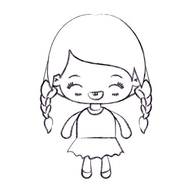 kawaii bulanık ince silüeti örgülü saç gülen ve yüz ifadesi ile küçük kız