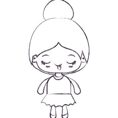 kawaii bulanık ince silüeti toplanan saç ve komik yüz ifadesi ile küçük kız