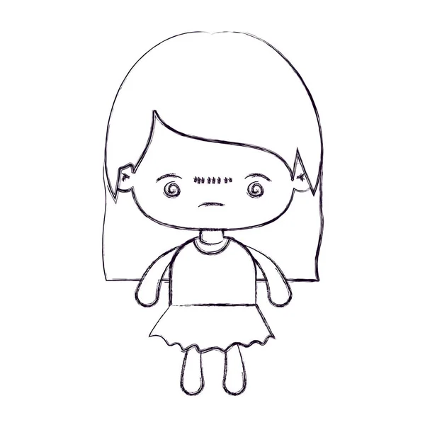 Blurred thin silhouette of kawaii little girl with straight hair and facial expression bored — Stock Vector