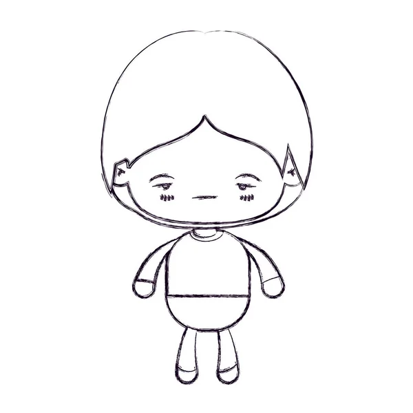Rozmazané tenké silueta kawaii chlapeček s výrazem obličeje nervózní — Stockový vektor