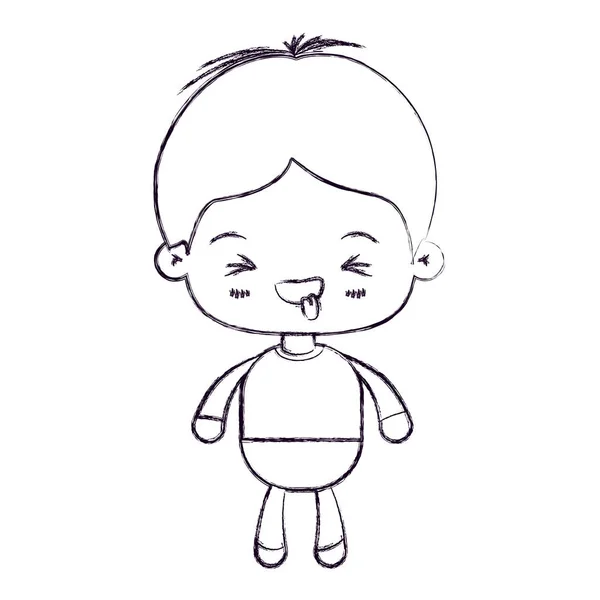 Silhouette mince floue de petit garçon kawaii avec expression faciale drôle avec les yeux fermés — Image vectorielle
