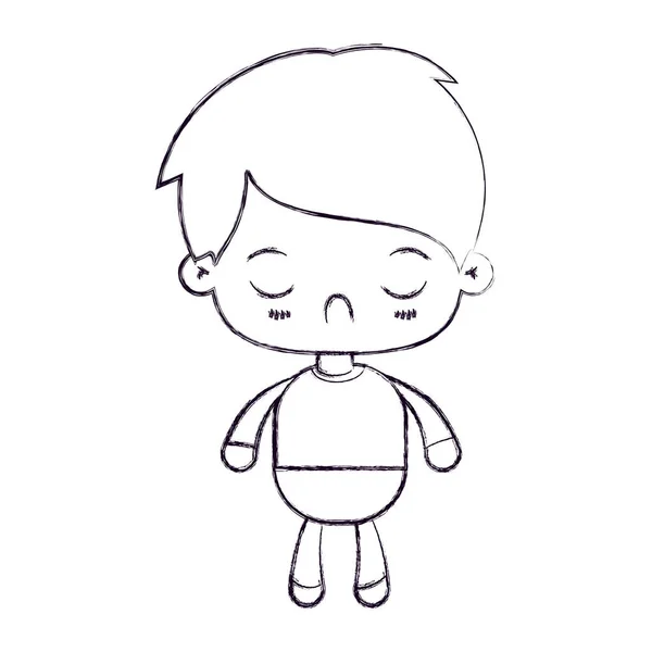 Silhouette mince floue de petit garçon kawaii avec expression faciale dégoût avec les yeux fermés — Image vectorielle
