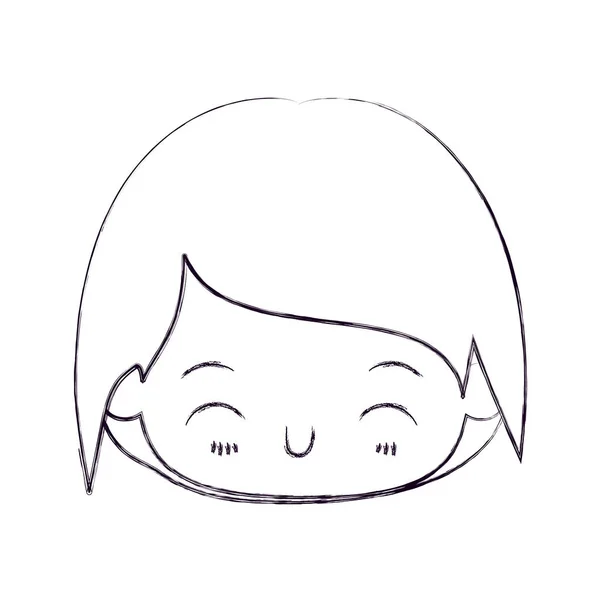 Silueta delgada borrosa de la cabeza kawaii de niño pequeño con la expresión facial felicidad — Vector de stock