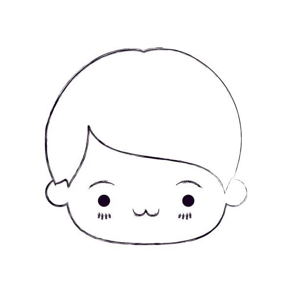 Sfocato sottile silhouette di kawaii testa di bambino con espressione facciale esausto — Vettoriale Stock