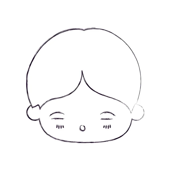Blurred thin silhouette of kawaii head of little boy with facial expression of tired — Stock Vector