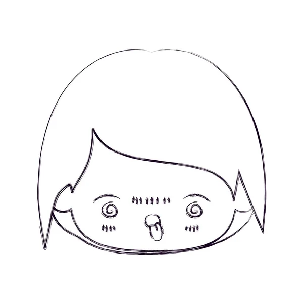Silueta delgada borrosa de la cabeza kawaii de niño pequeño con expresión facial furioso — Vector de stock