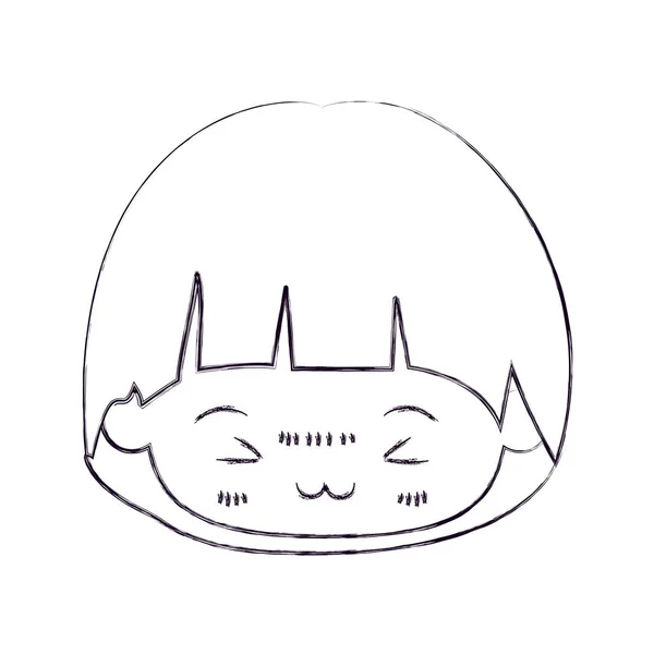 卡哇伊头的蘑菇发型和面部表情愤怒的小男孩的模糊薄剪影 — 图库矢量图片