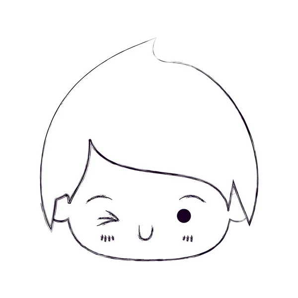 Silhouette fine floue de kawaii tête de petit garçon clignant des yeux — Image vectorielle