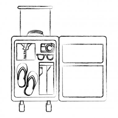 Gezgin giysileri ile açılan bavul bulanık kalın silüeti