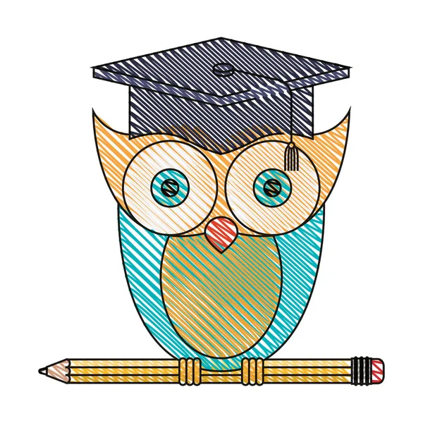 Silhouette color section of knowledge owl with pencil — Stock Vector
