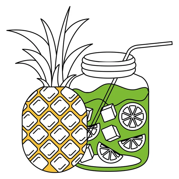パイナップルの果実や柑橘類の飲み物のボトルのシルエット カラー セクション — ストックベクタ