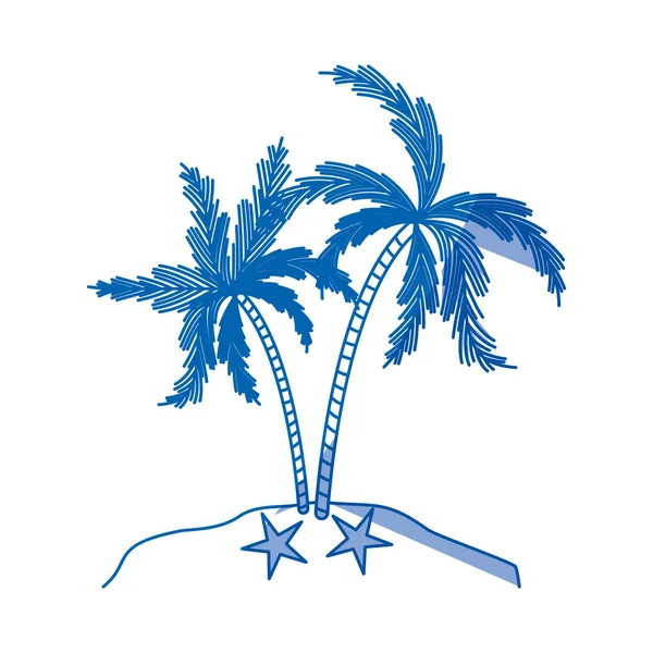 Силуэт голубого оттенка острова с пальмами — стоковый вектор
