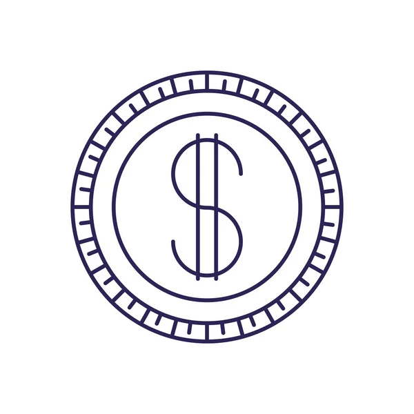 Línea púrpura contorno del icono de moneda — Vector de stock