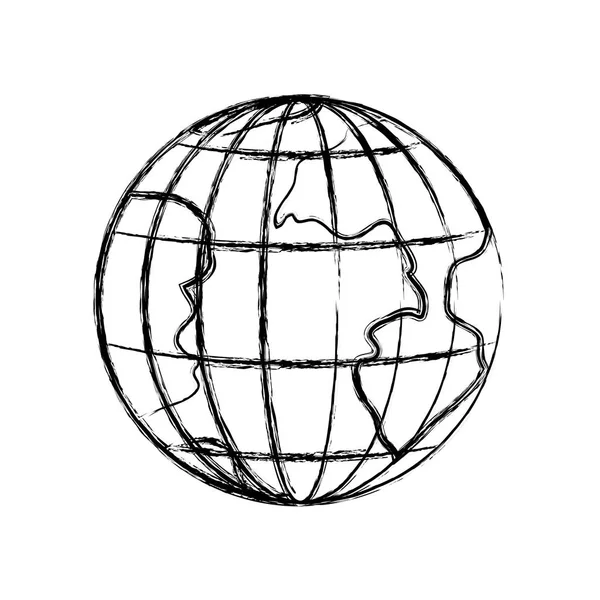 Monochrome blurred silhouette of earth globe with meridians and parallels — Stock Vector