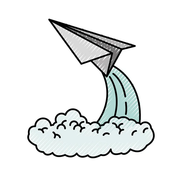 Barevná pastelka silueta papírové letadlo Launch — Stockový vektor