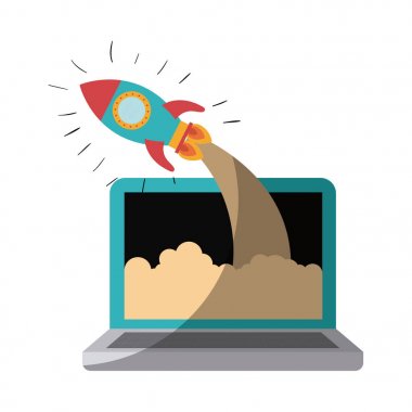 dizüstü bilgisayar ve uzay roket kontur ve gölgeleme olmadan renkli siluet