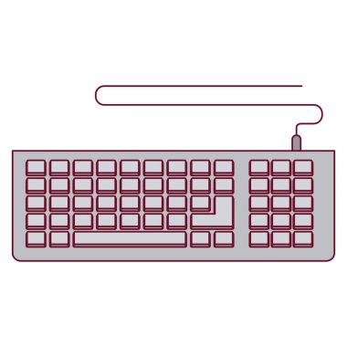 koyu kırmızı çizgi kontur ve bilgisayar klavye gri renk