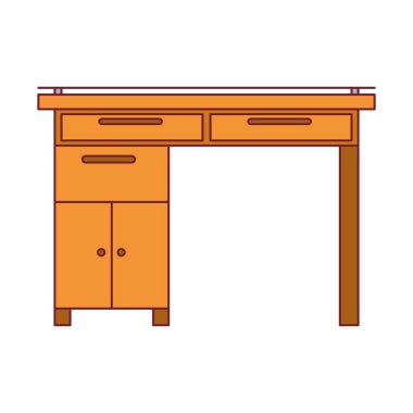 koyu kırmızı çizgi kontur ile Çekmeceli ahşap ev büro renkli grafik