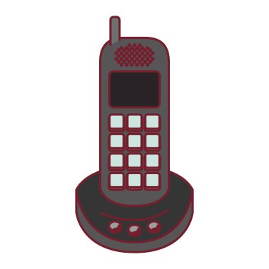 koyu kırmızı çizgi kontur ile telsiz telefon, renkli grafik