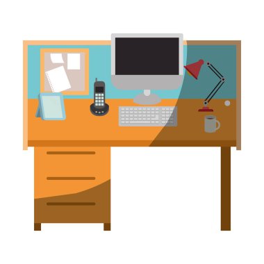 İşyeri ofis iç kontur ve yarı gölge olmadan renkli grafik