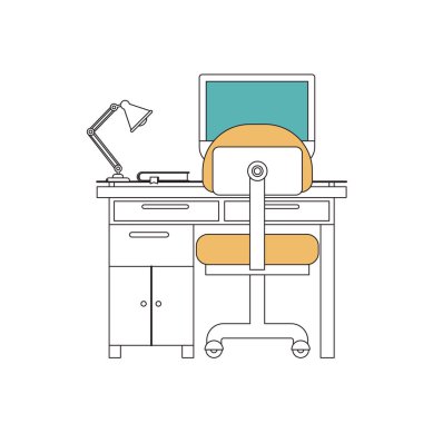 siluet renk bölümleri masa sandalye ve lamba ve masaüstü bilgisayar ile ev