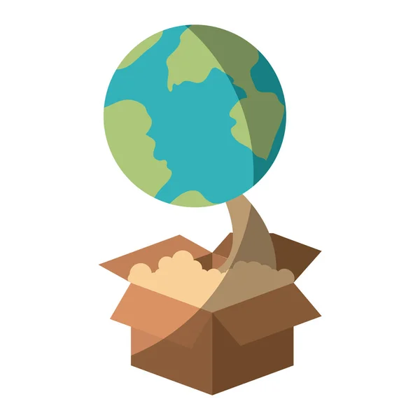 Kleurrijke silhouet van earth globe coming out of the box zonder contour en arcering — Stockvector