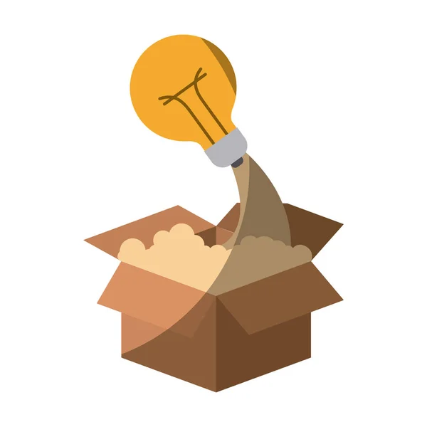 Colorful silhouette of cardboard box and light bulb without contour and shading — Stock Vector