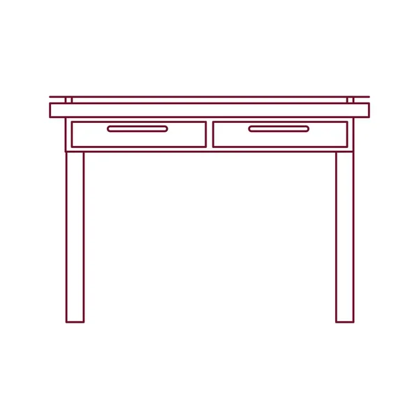 Contorno de línea roja oscura de escritorio casero de madera simple — Vector de stock