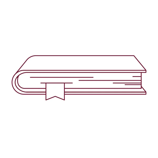 Donker rode lijn contour van boek met bladwijzer — Stockvector