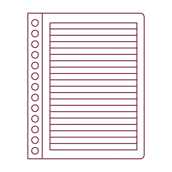 Contorno de línea roja oscura de la hoja de cuaderno rayado en blanco — Vector de stock