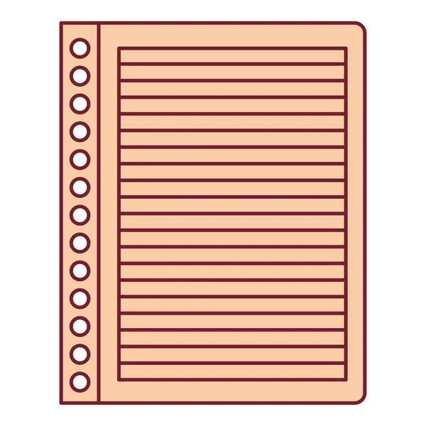 Colorido gráfico de hoja de cuaderno rayado en blanco con contorno de línea de color rojo oscuro — Vector de stock