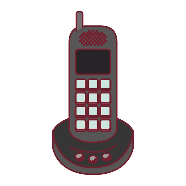 Grafica colorata del telefono cordless con contorno linea rosso scuro — Vettoriale Stock