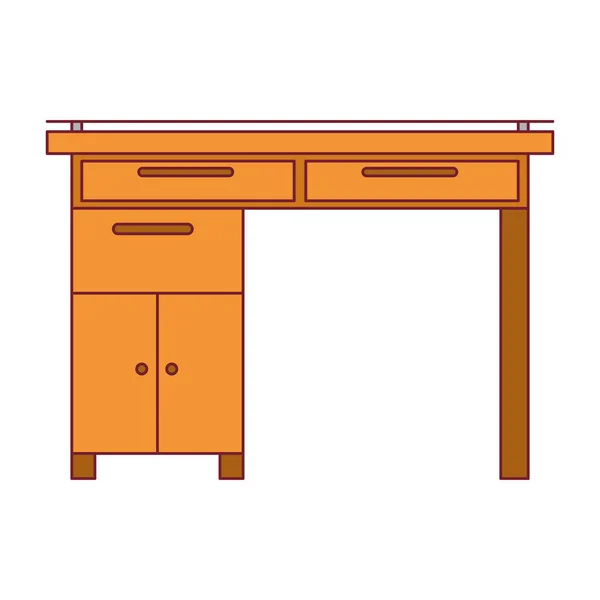 多彩的木制家的书桌与暗红色线轮廓图形 — 图库矢量图片