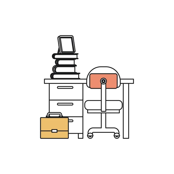 Sylwetka koloru sekcje biurko z krzesłem i książki do domu — Wektor stockowy