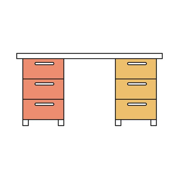 轮廓颜色部分的木制办公桌 — 图库矢量图片