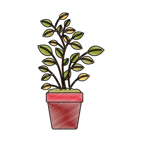 Kleur krijt stripe silhouet van plant pot — Stockvector