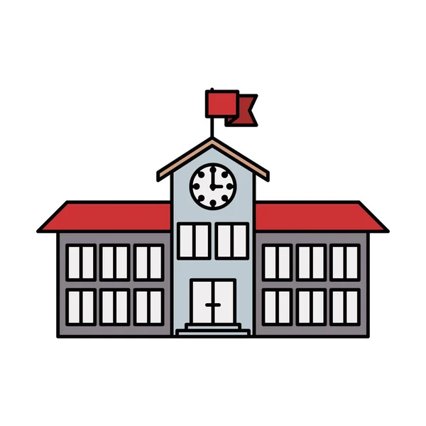 Silhouette colorée image structure du lycée avec horloge et drapeau — Image vectorielle