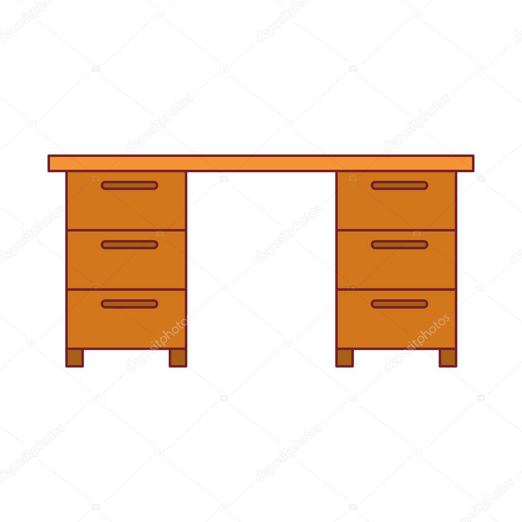 colorful graphic of wooden office desk with dark red line contour