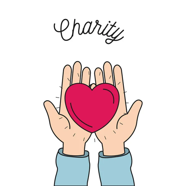 Color image hands holding in palms a heart charity symbol — Stock Vector