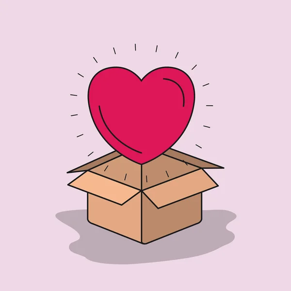 Color image background heart coming out of cardboard box — Stock Vector