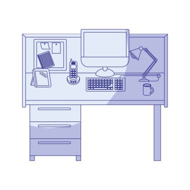 İşyeri ofis iç silüeti mavi gölgelendirme