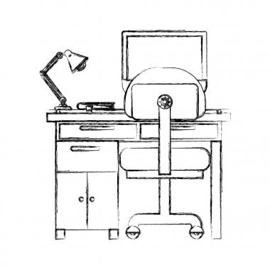 masa sandalye ve lamba ve masaüstü bilgisayar ile ev tek renkli bulanık siluet